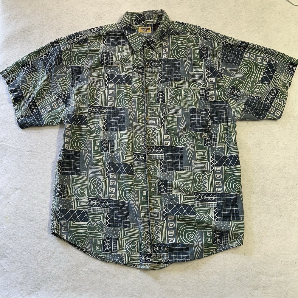 Vintage 90's Northwest Blue Geometeic Button Short Sleeve Dad Shirt Large